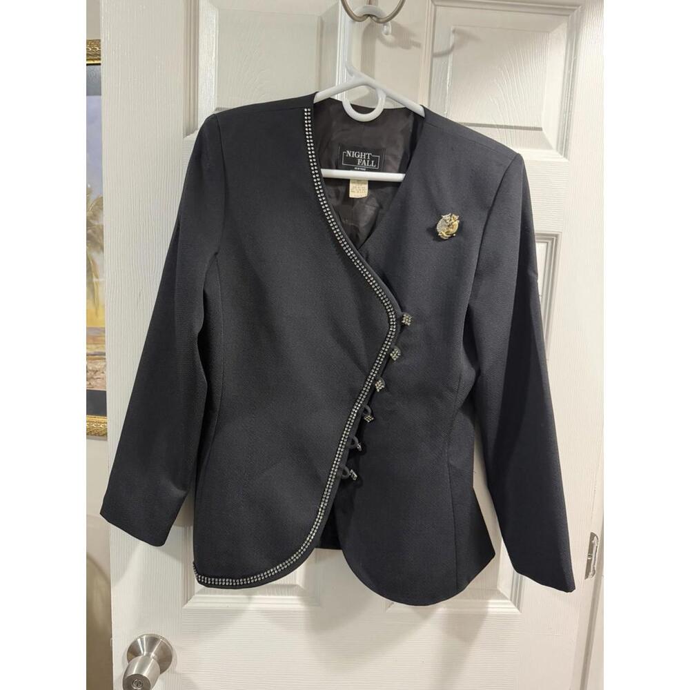 Lauren Taylor Night Fall Women’s Black Suit Jacket Size 8 w/ Cat Pin